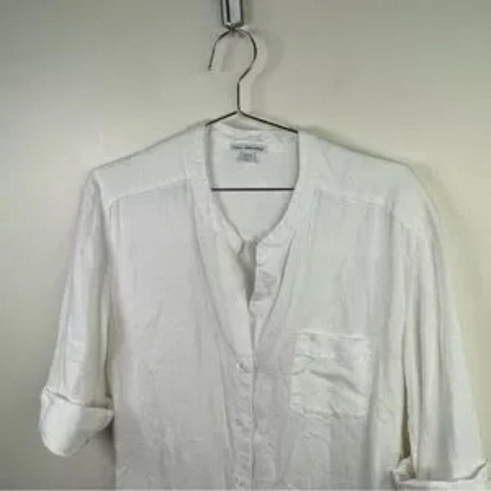 James Perse White Linen Estilo Button Down Short‎ Sleeve Mini Dress